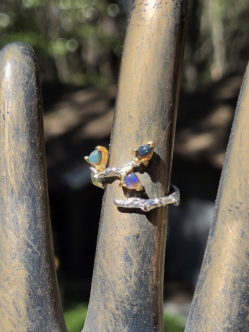 Opal Accent Branch Vine Sterling & Gold Ring Sz6.5 Adjustable - Picture 4 of 9